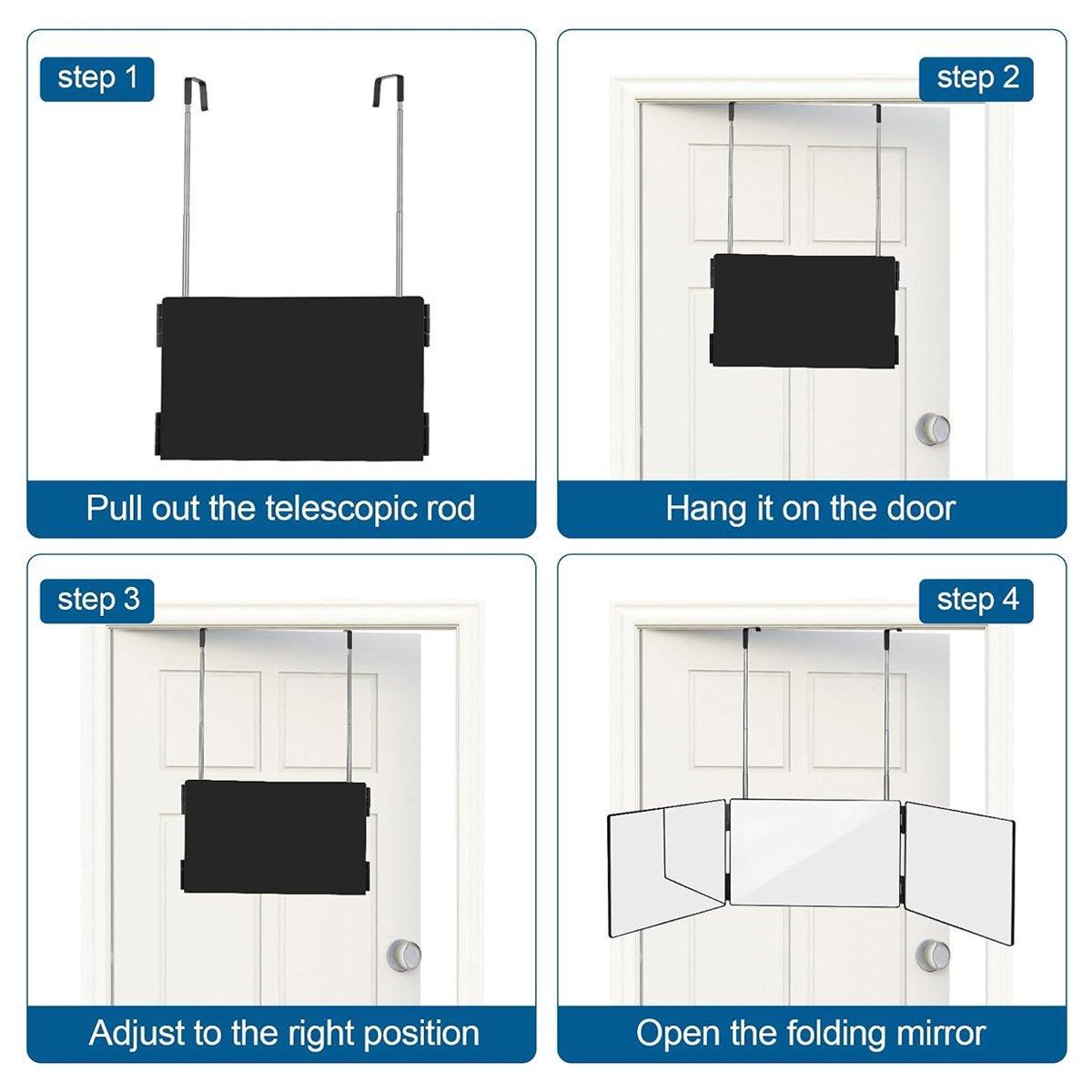 3Way Makeup Mirror for Hair Cutting Styling Hanging Beauty Tool Adjustable