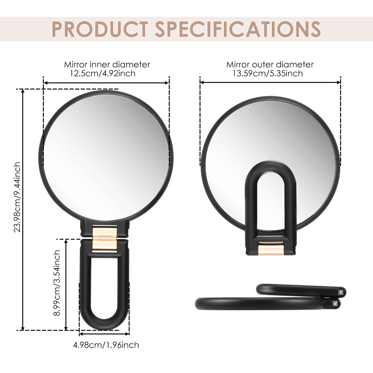 Makeup Mirror Handheld Magnifying Mirror 30X Portable Mirror Compact Travel Tool - White
