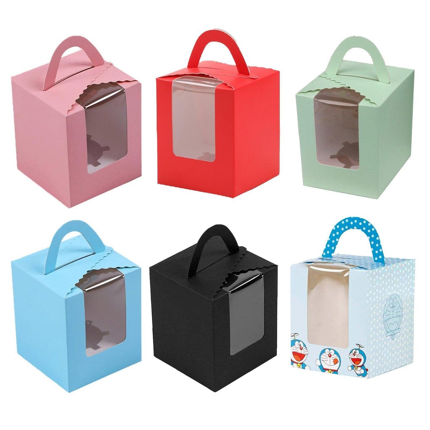 50 Pack Premium Cupcake Boxes with Window Thickened Cardboard Muffin Holders - Black