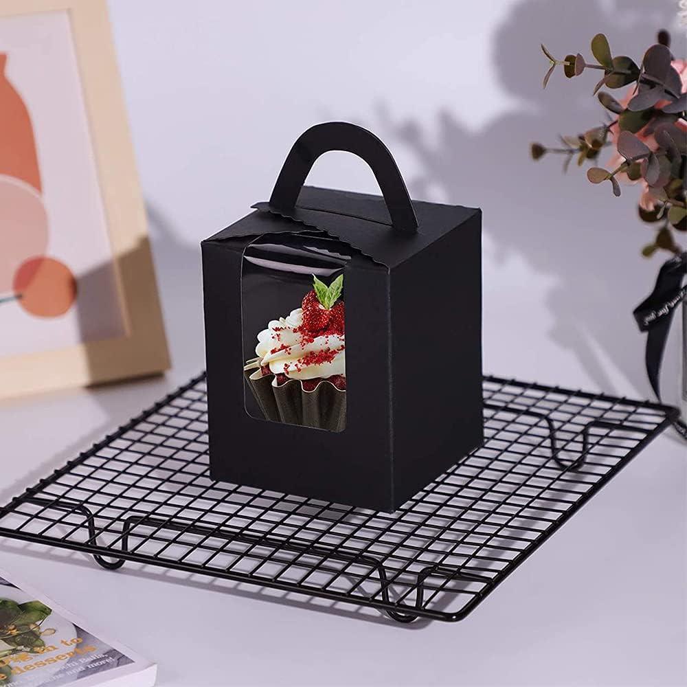 50 Pack Premium Cupcake Boxes with Window Thickened Cardboard Muffin Holders - Red