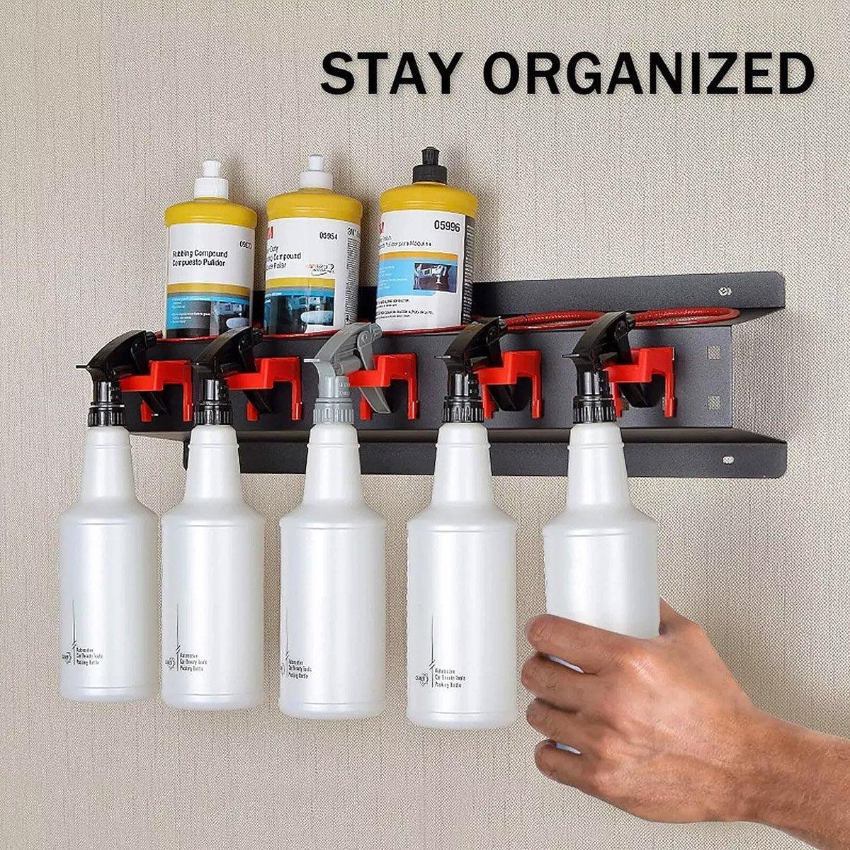 Car Wash Spray Bottle Holder Wax Abrasive Rack Wall Mount Detailing Storage Rack