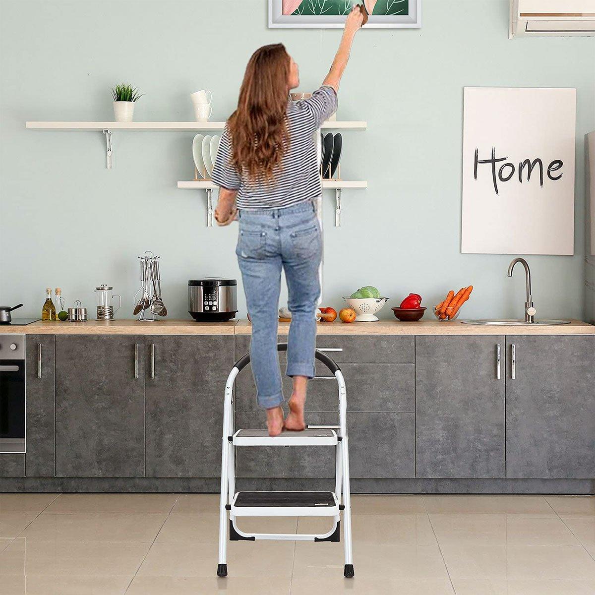 Folding Portable Multi Step Ladder with Handrail Household A Type Iron Ladder