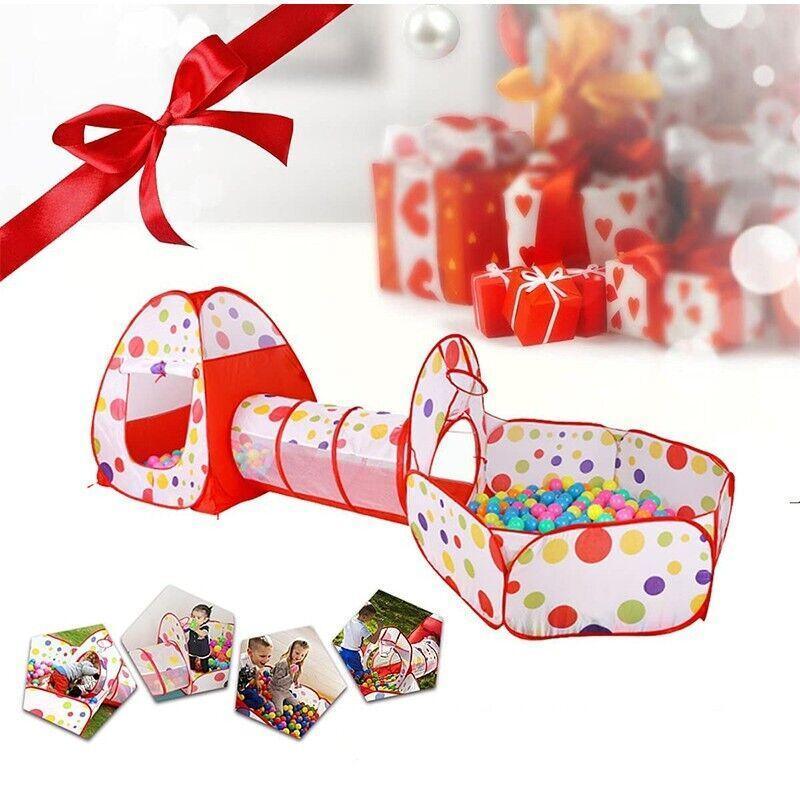 3 in 1 Play Tent Set with Tunnel and Ball Pit for Indoor and Outdoor Fun - Yellow Tent