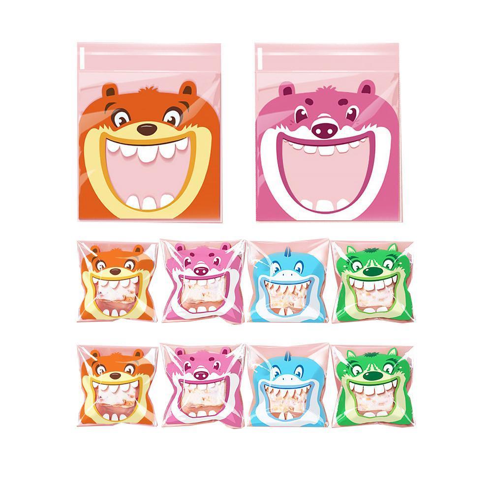 500 Pack Self Adhesive Cookie Packaging Bags Vibrant Designs OPP Material - Big Mouth Cartoon 14*14*3cm
