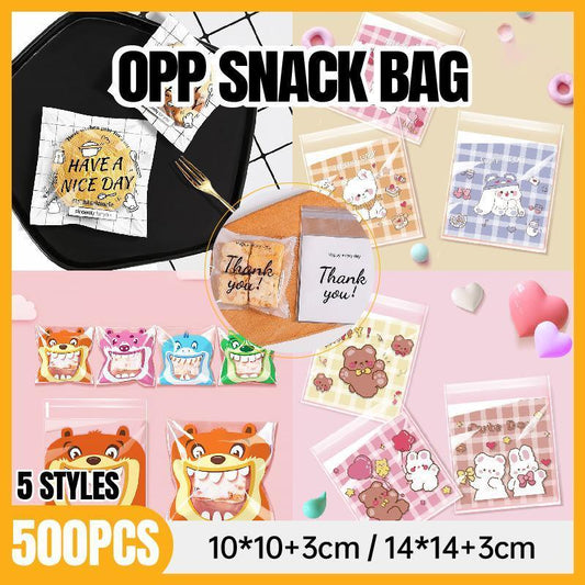 500 Pack Self Adhesive Cookie Packaging Bags Vibrant Designs OPP Material - Cute 14*14*3cm