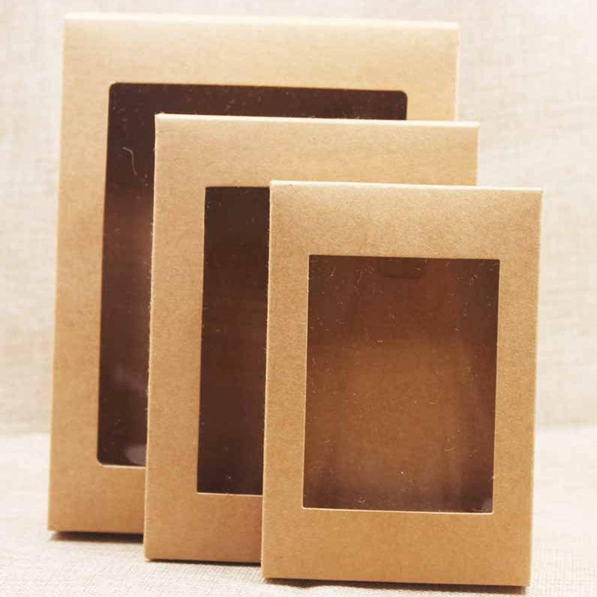 50PCS Kraft Paper Gift Boxes with PVC Window White Black Bakery Packaging Carton - S
