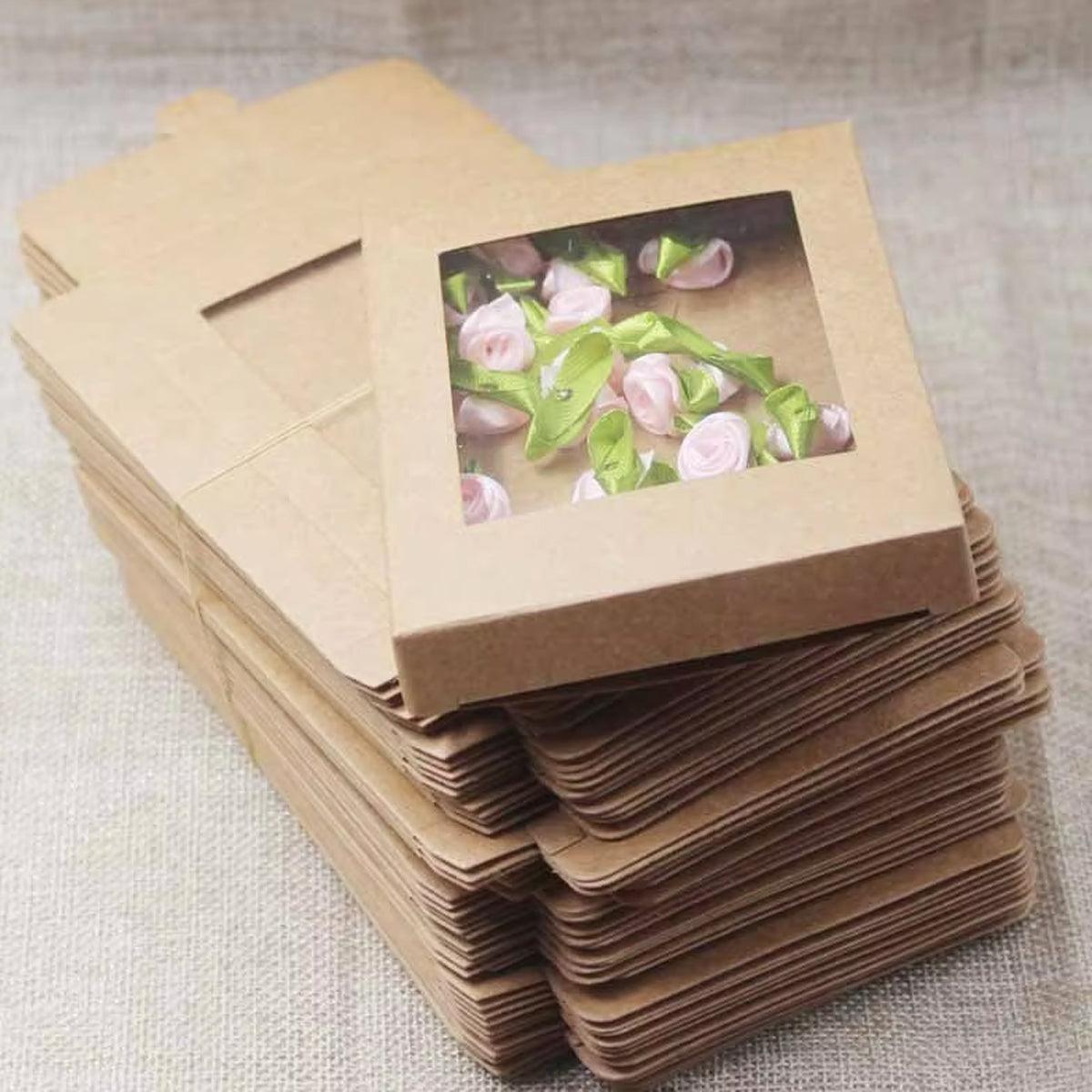 50PCS Kraft Paper Gift Boxes with PVC Window White Black Bakery Packaging Carton - S