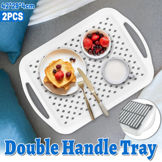 2PCS Rectangular Serving Tray Double Handle Non Slip TPR Kitchen Display Plate