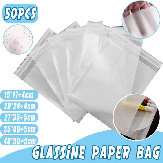 50PCS Eco-Friendly Biodegradable Translucent PaperBags Greaseproof Glassine Bags - 35*40+5cm
