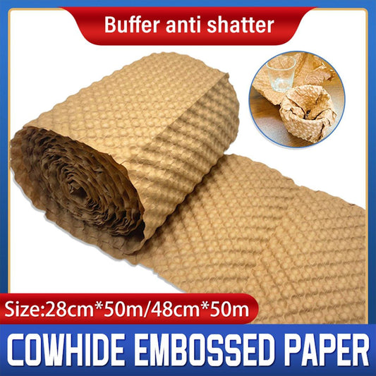 Cowhide Pressure Bubble Paper Roll Shock Absorbing Biodegradable Cushioning Wrap - 28x50m