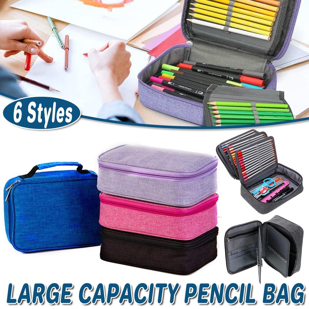 Large Capacity Waterproof Pen Pouch Pencil Case Student Stationery Storage Bag - Blue