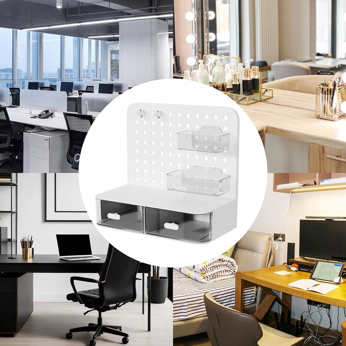 Desktop Storage Box Drawer Organizer Hole Plate Shelf Sub Storage Solution