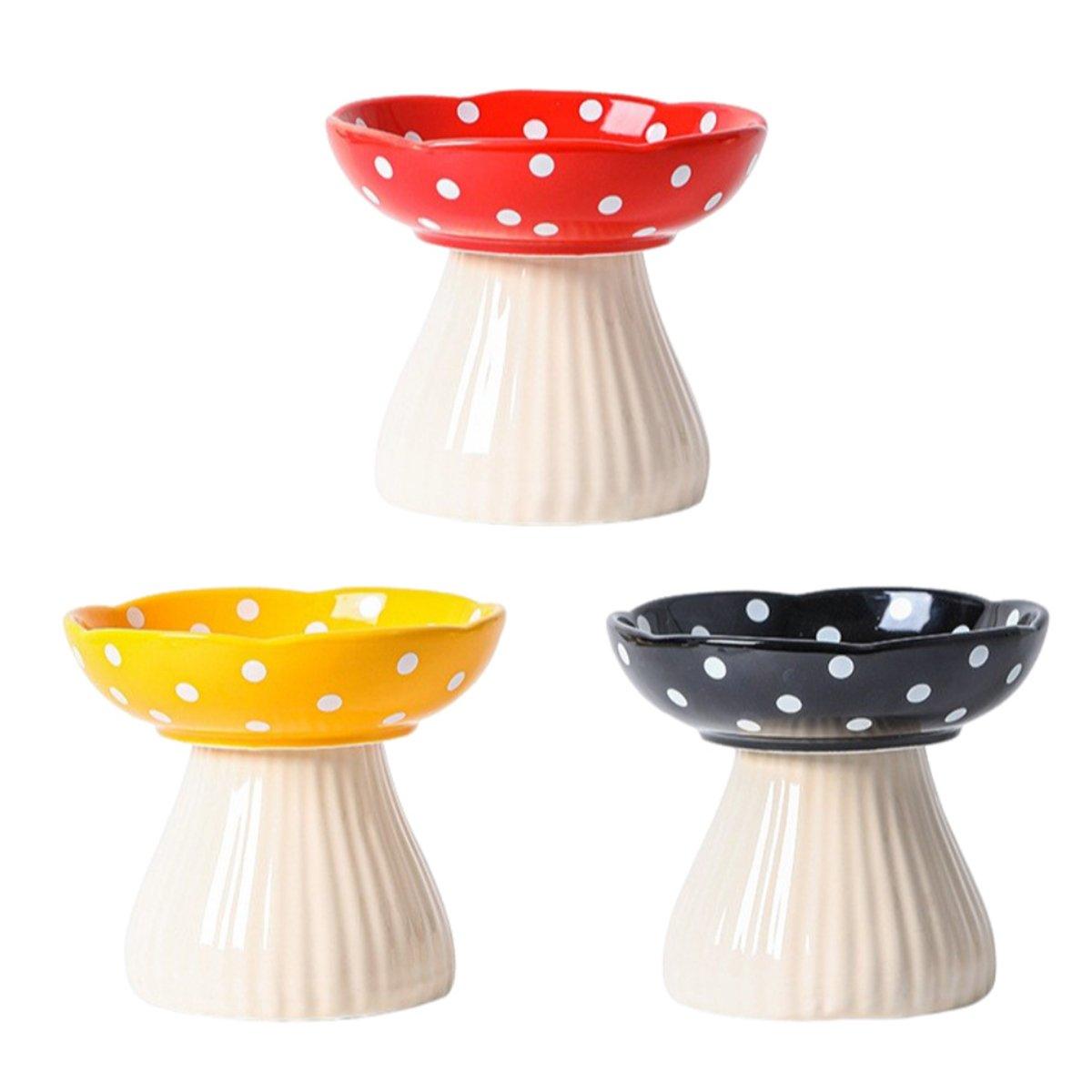 Pet Elevated Mushroom Bowl Ceramic Cat Dog Bowl Dish Food Feeder Raised Cat Bowl - Black