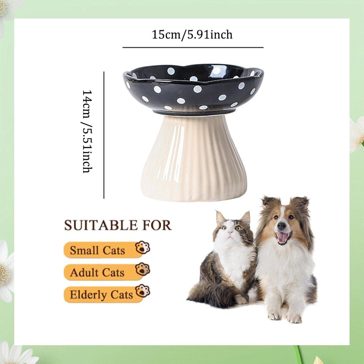 Pet Elevated Mushroom Bowl Ceramic Cat Dog Bowl Dish Food Feeder Raised Cat Bowl - Red