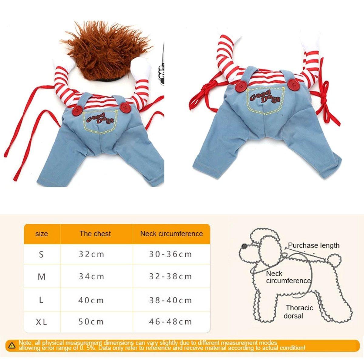 Halloween Dog Costume Pet Accessories Funny Dress Up for Small Medium Dogs - Deadly Doll-L