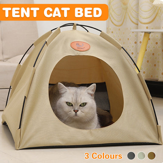 Folding Camping Pet Tent for Cats Puppy Bed Indoor Cat Nest Dog Cave Style House - Beige
