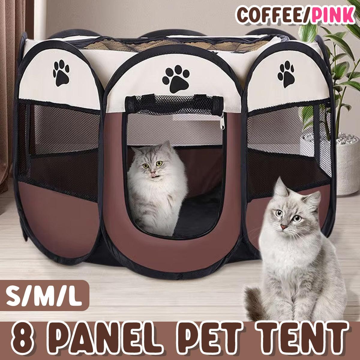 Pet Fence Indoor Cat Dog Tent Octagonal Fence Portable Foldable Cage Kennel - L-Coffee
