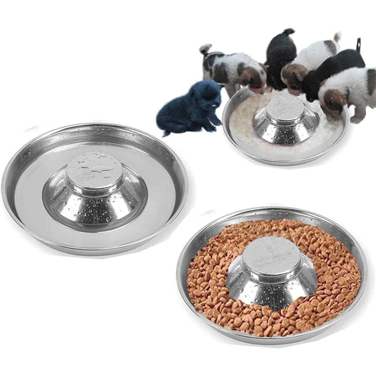 2pcs Stainless Steel Dog Cat Slow Feeder Pet Food Bowl Non-Slip Stop Eating Dish