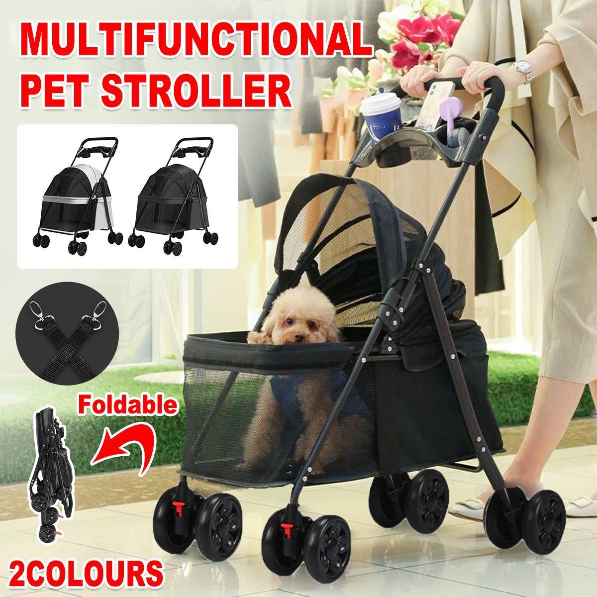 Lightweight Pet Stroller for Cats and Small Dogs Easy Fold Portable Travel Use - Black