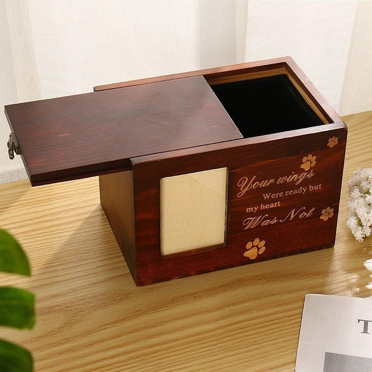 1x Wooden Pet Memorial Urn For Ashes With Photo Frame Cat/Dog Memory Box Keepsak - Black