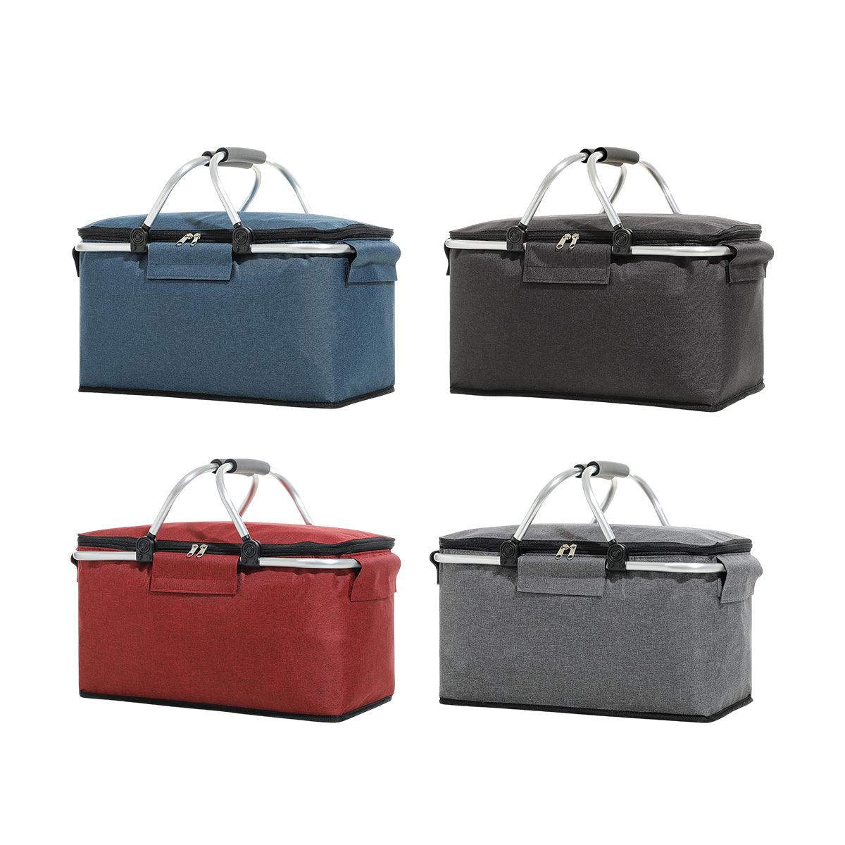 Folding Picnic Basket Insulated Cooler Bag Portable Outdoor Grocery Storage - Black