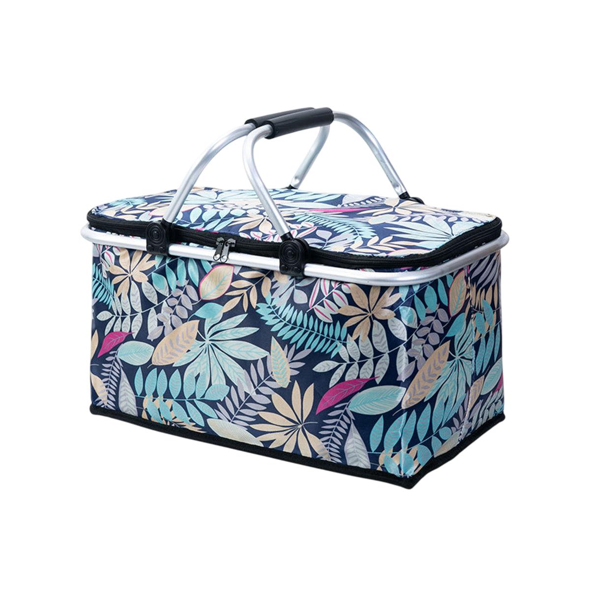 Foldable Picnic Basket Outdoor Camping Carrying Basket Portable Food Storage - Greenery