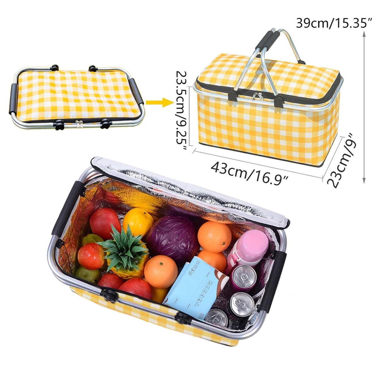 Foldable Picnic Basket Outdoor Camping Carrying Basket Portable Food Storage - Navy