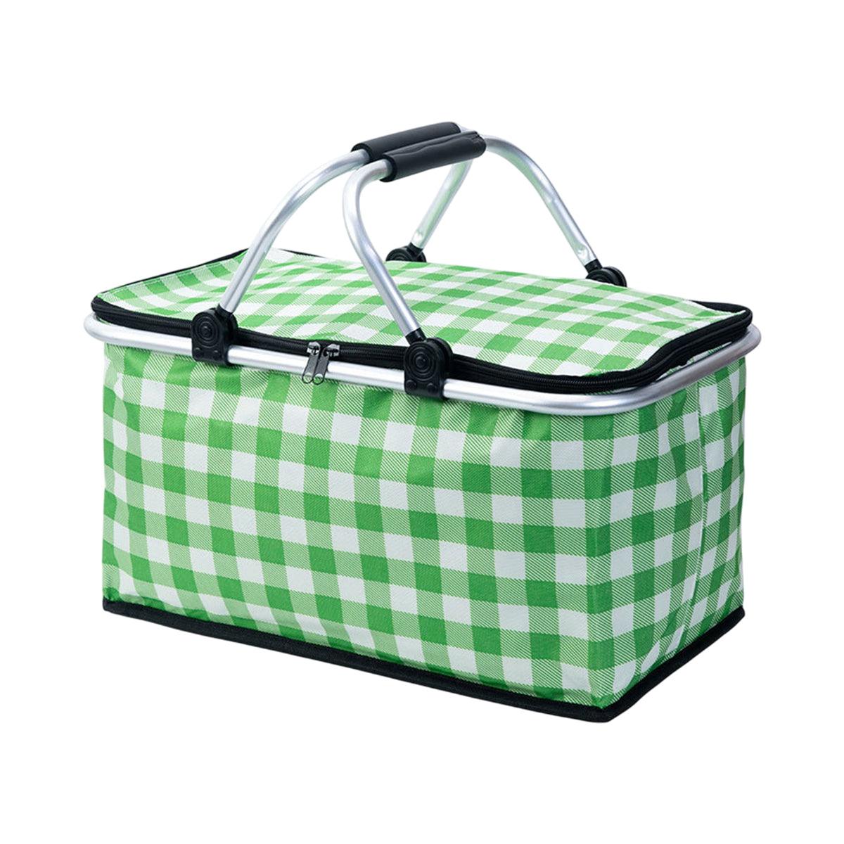 Foldable Picnic Basket Outdoor Camping Carrying Basket Portable Food Storage - Navy