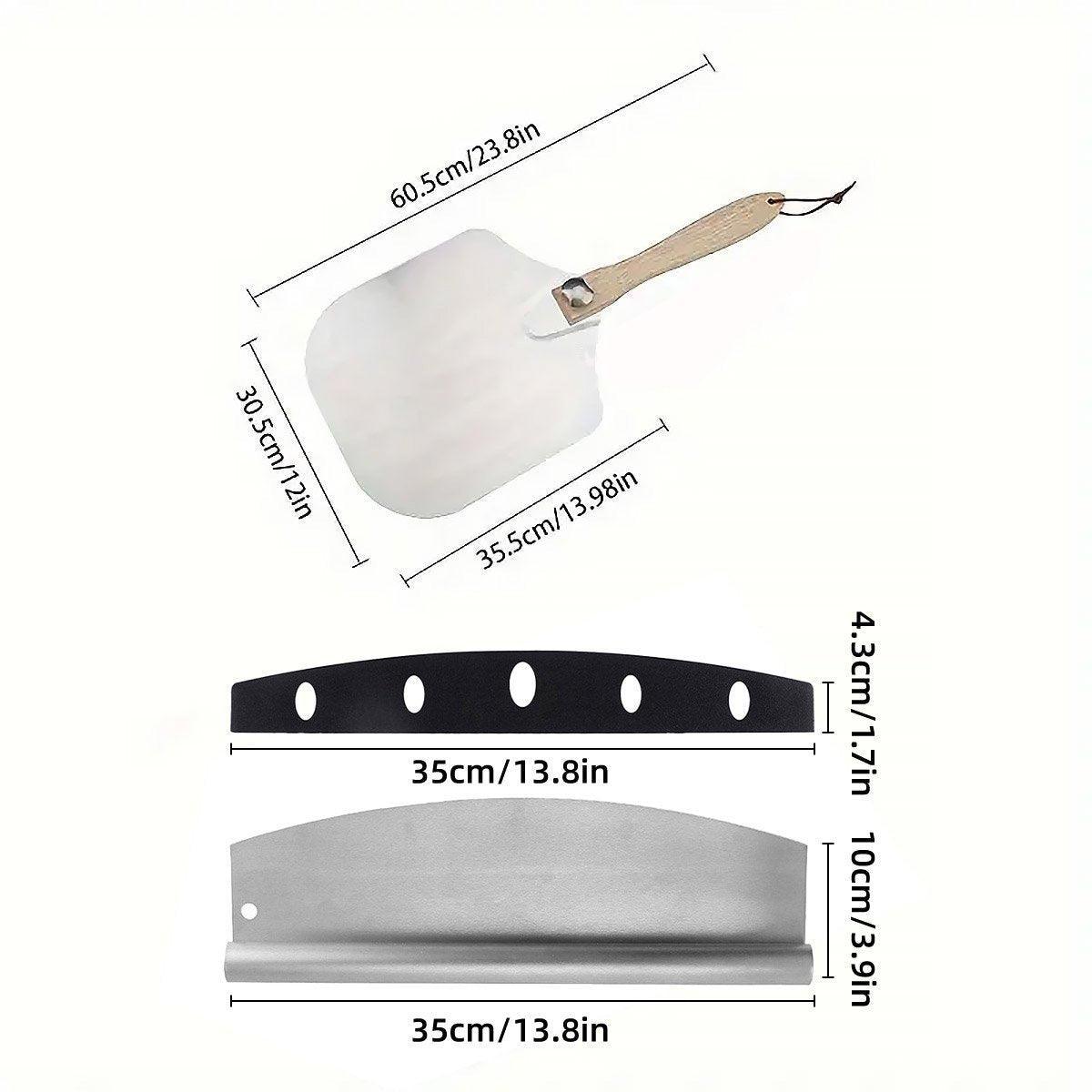 Aluminum Pizza Shovel 12Inch Pizza Transfer Tool with Pizza Cutter and Wheel Set