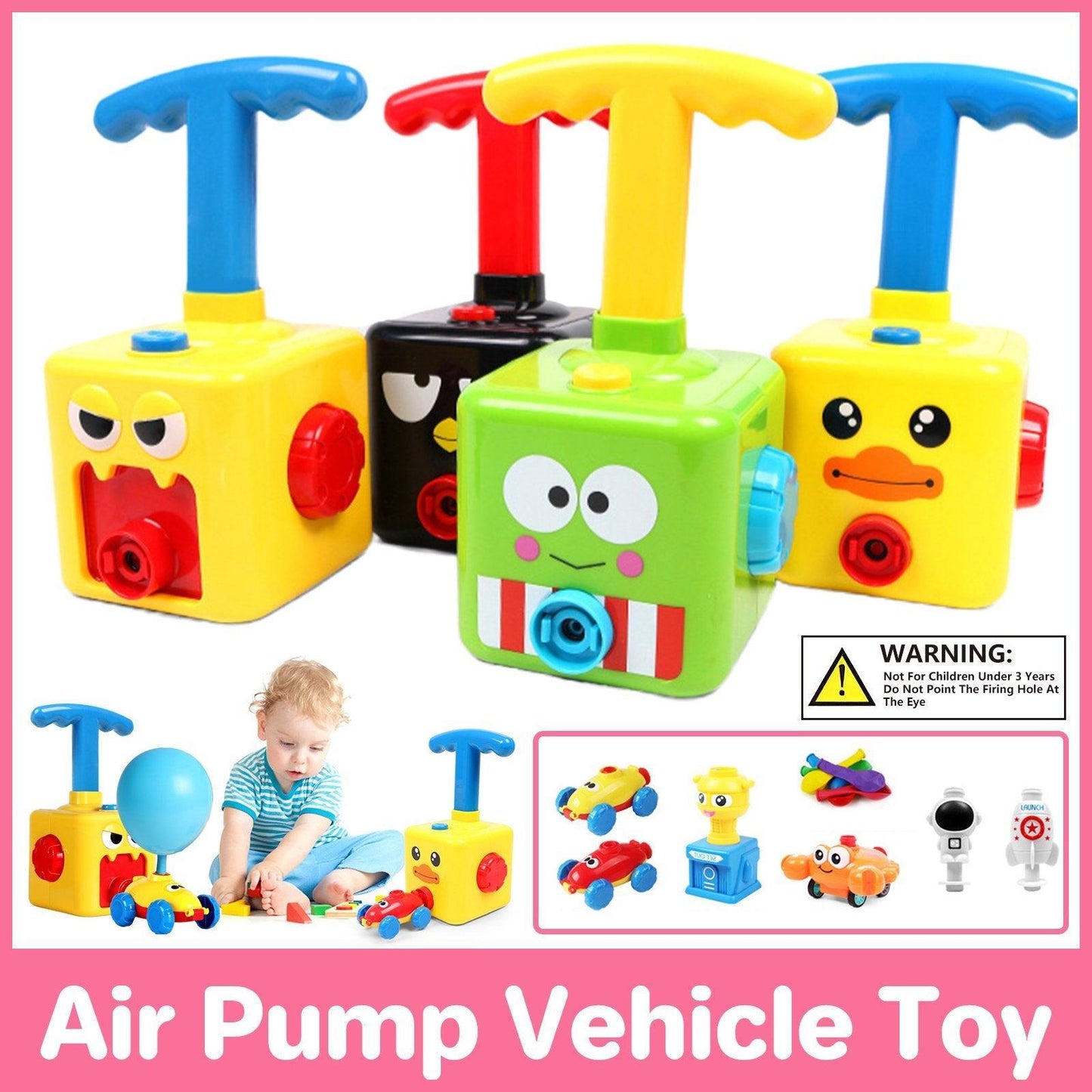 Kids Balloon Powered Car Toy Air Pump Racer Launcher Fun Vehicle Pump Toys - Frog