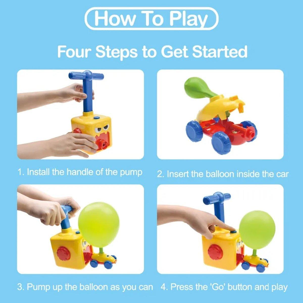 Kids Balloon Powered Car Toy Air Pump Racer Launcher Fun Vehicle Pump Toys - Frog