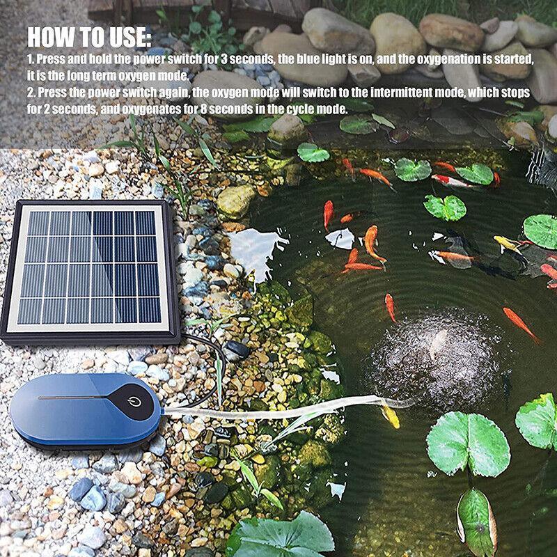 Auto Day/Night Solar Powered Oxygenator Air Pump Oxygen Aerator Fish Pond Pool