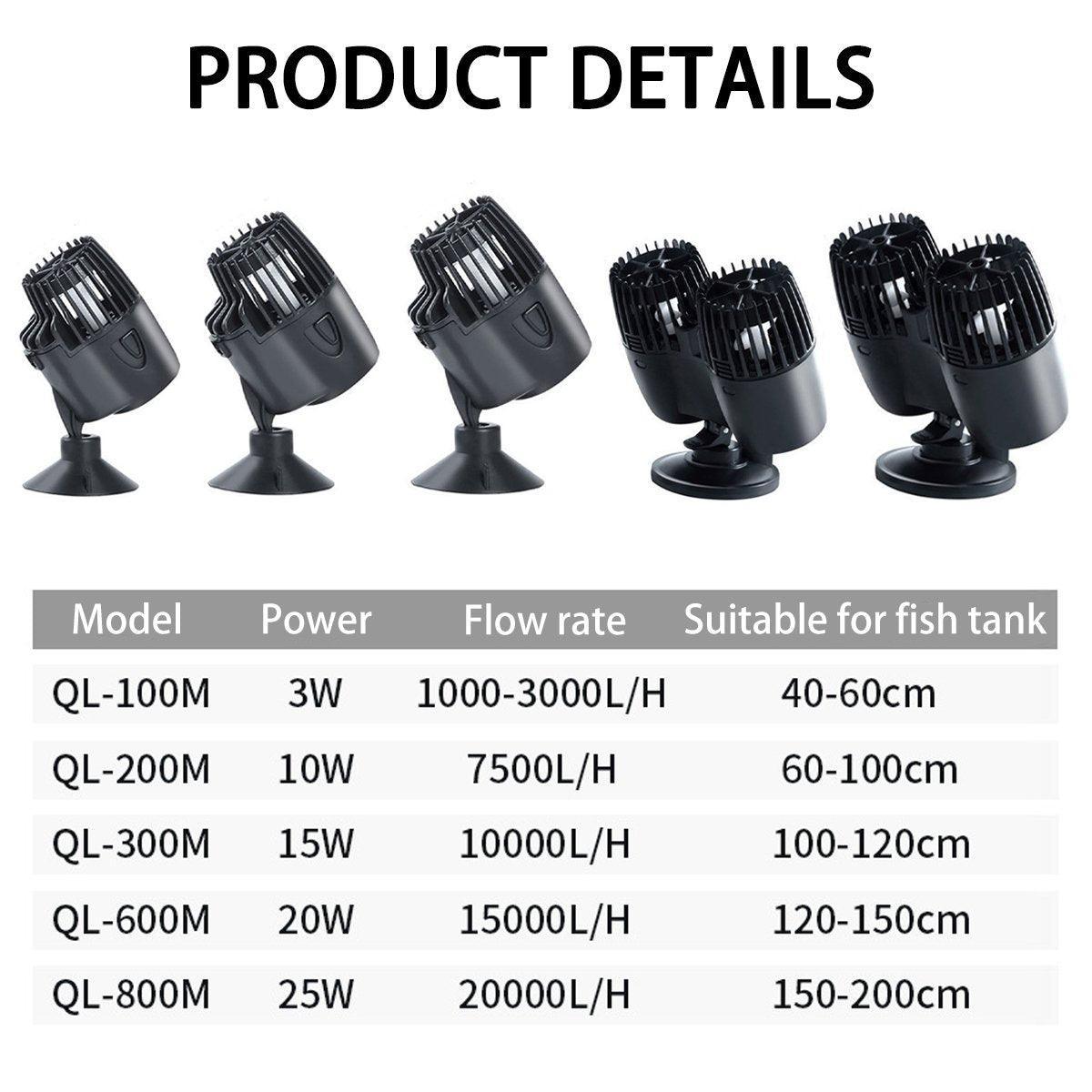 Aquarium Wave Maker Fish Tank Water Circulation Pump Powerhead with Suction Cup - 800M 25W