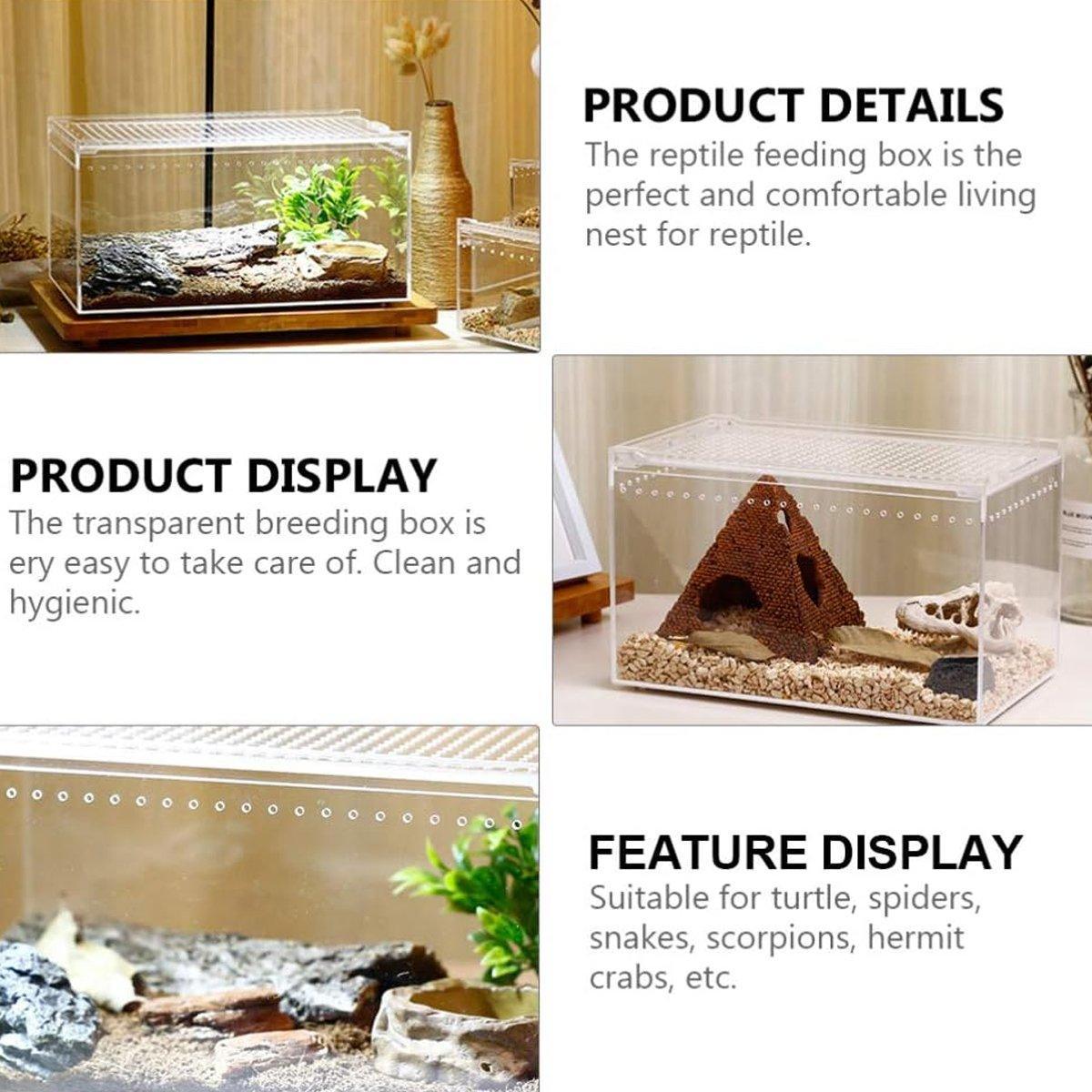 Clear Pet Box Slide Lid Reptile Breeding Habitat Panoramic View Terrarium