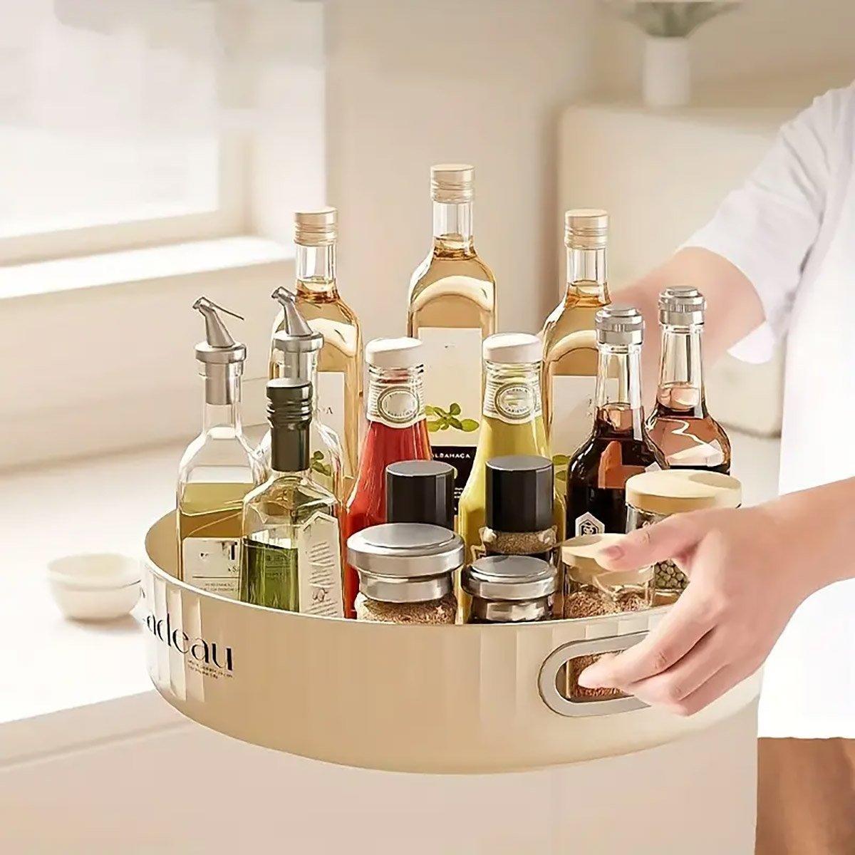 Kitchen Rotating Spice Rack Storage Organizer Multifunctional Round Tray Holder