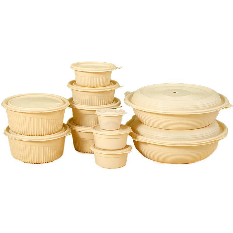 50PCS Biodegradable Corn Starch Lunch Box Round Takeout Containers Eco Friendly - 450ml