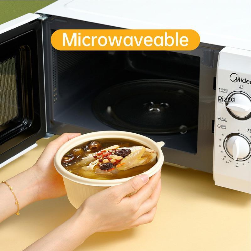 50PCS Biodegradable Corn Starch Lunch Box Round Takeout Containers Eco Friendly - 800ml