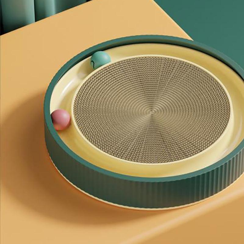 Cat Scratcher Lounge Bed Toy 40cm Round Foldable Cardboard Pad with Ball Track - White