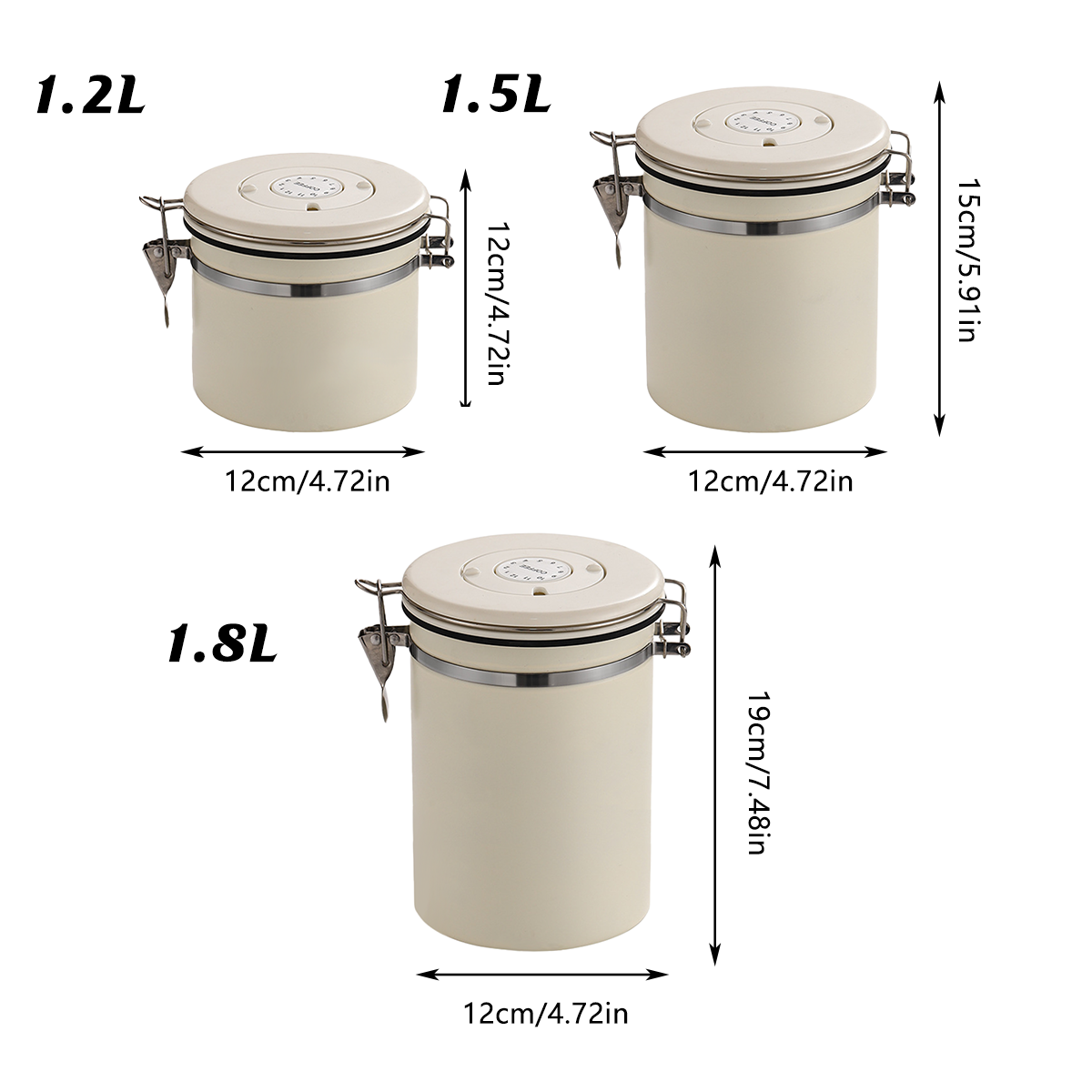 3 Sizes Stainless Steel Coffee Bean Powder Storage Jar Sealed Canister with Valve - 1.2L
