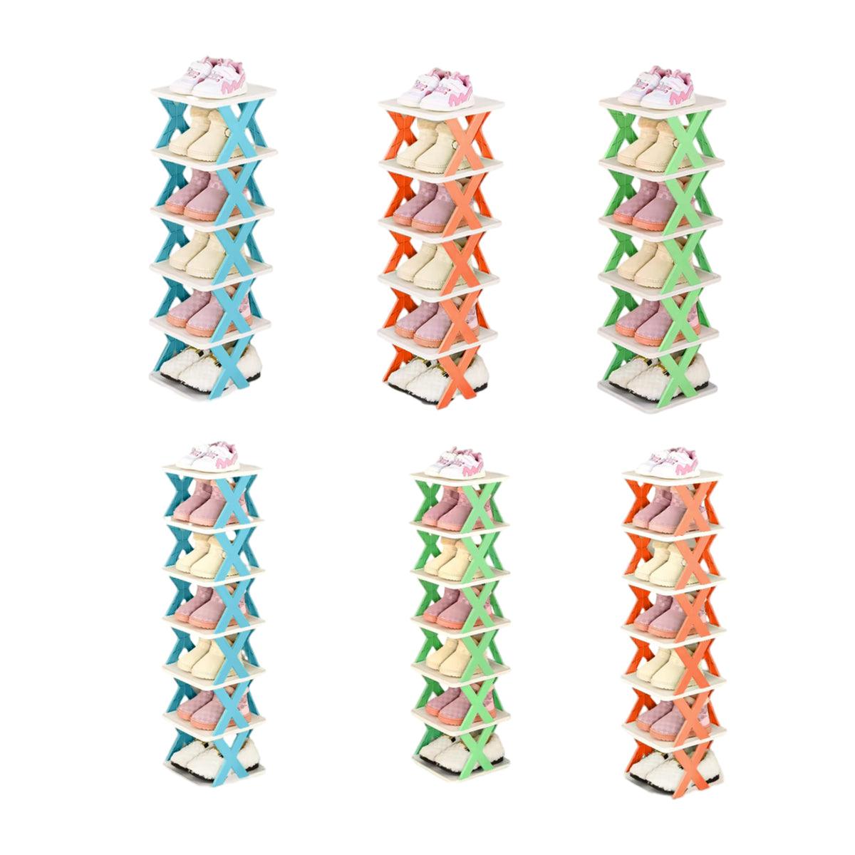 6/7 Tier Shoe Rack Space Saving Small Shoe Cabinet Storage Shelf Organizer - Blue-6 Layer