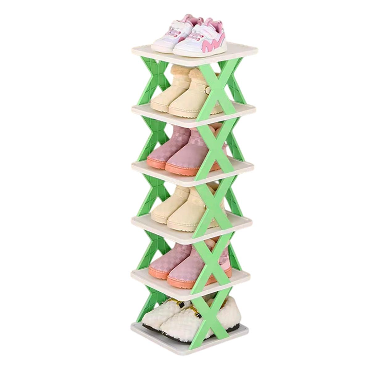 6/7 Tier Shoe Rack Space Saving Small Shoe Cabinet Storage Shelf Organizer - Blue-6 Layer