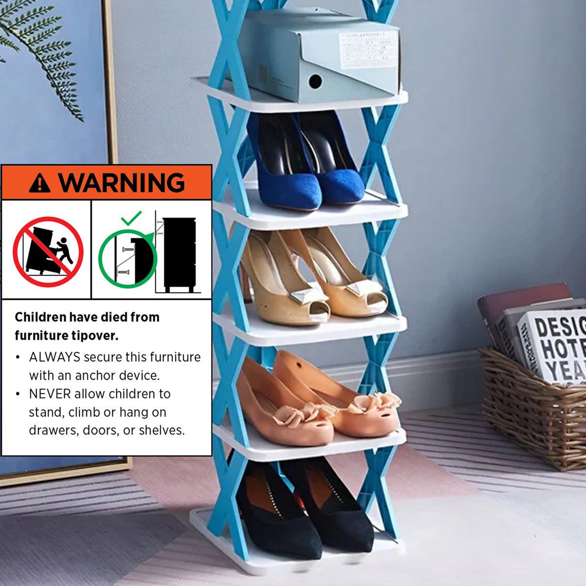 6/7 Tier Shoe Rack Space Saving Small Shoe Cabinet Storage Shelf Organizer - Blue-7 Layer