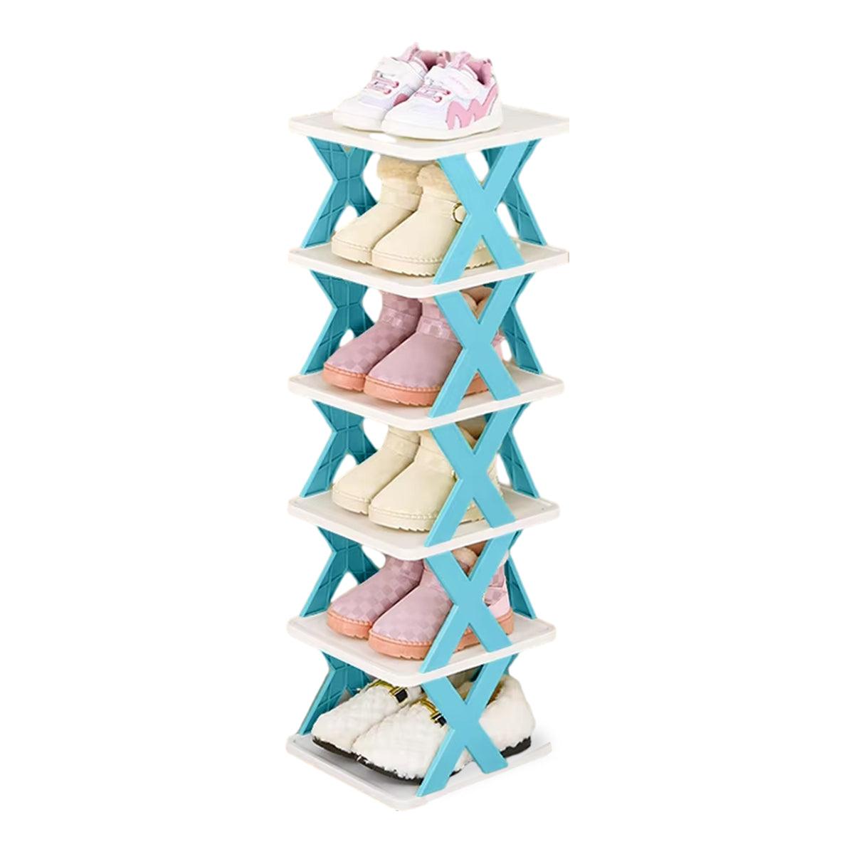 6/7 Tier Shoe Rack Space Saving Small Shoe Cabinet Storage Shelf Organizer - Blue-7 Layer