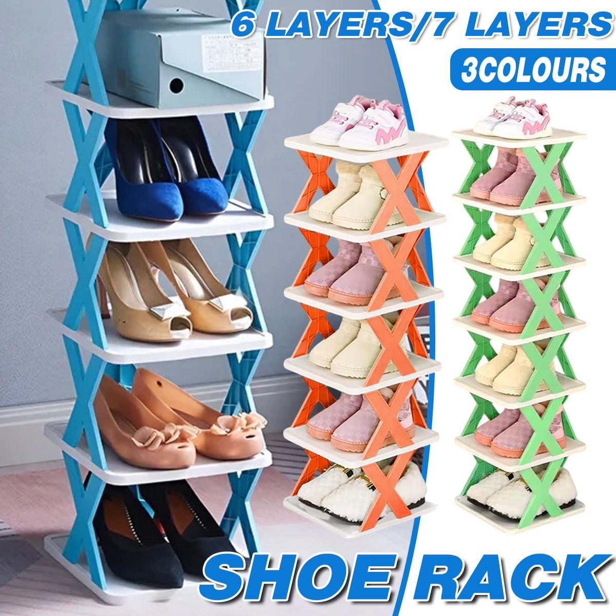 6/7 Tier Shoe Rack Space Saving Small Shoe Cabinet Storage Shelf Organizer - Orange-7 Layer