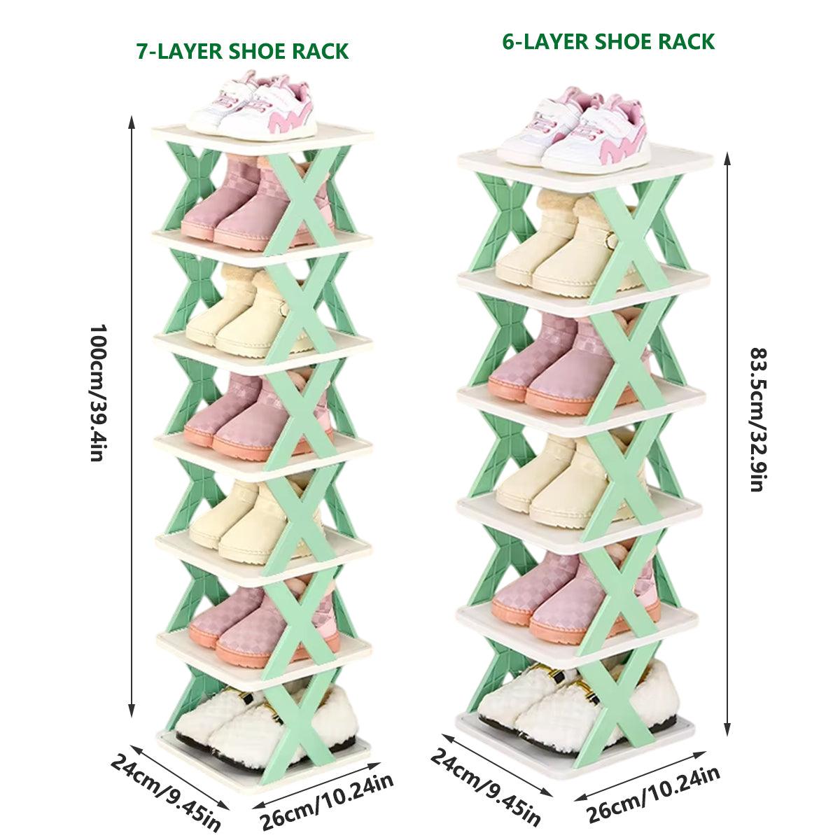 6/7 Tier Shoe Rack Space Saving Small Shoe Cabinet Storage Shelf Organizer - Orange-7 Layer