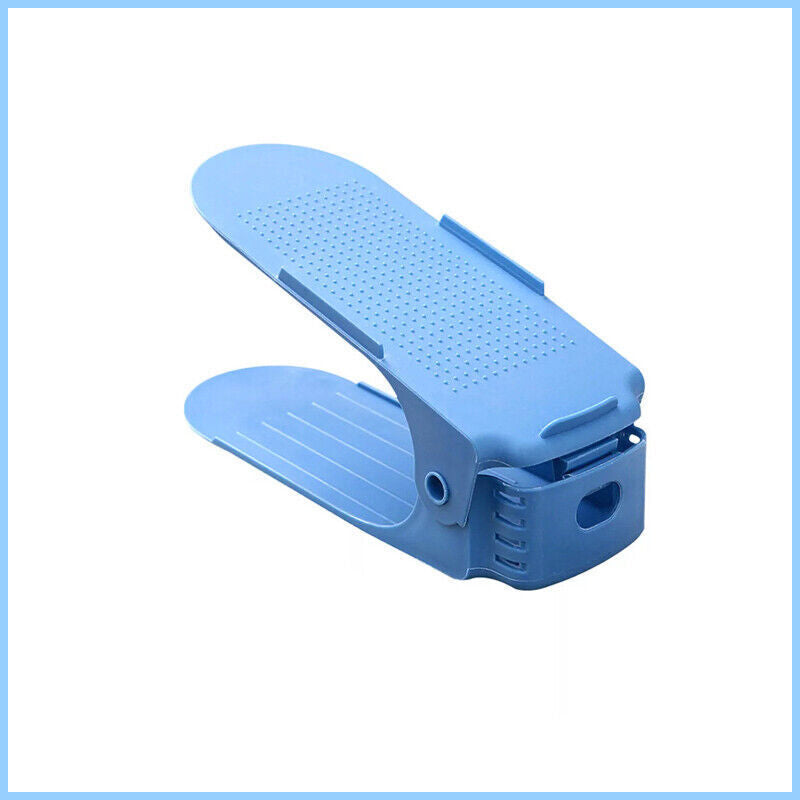 20X Shoe Rack Display Case Box Adjustable Slots Organizer Storage Holder - Blue