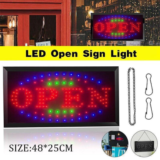 LED Open Sign Light 48x25cm Neon Display Board with Hanging Chain for Shop Use