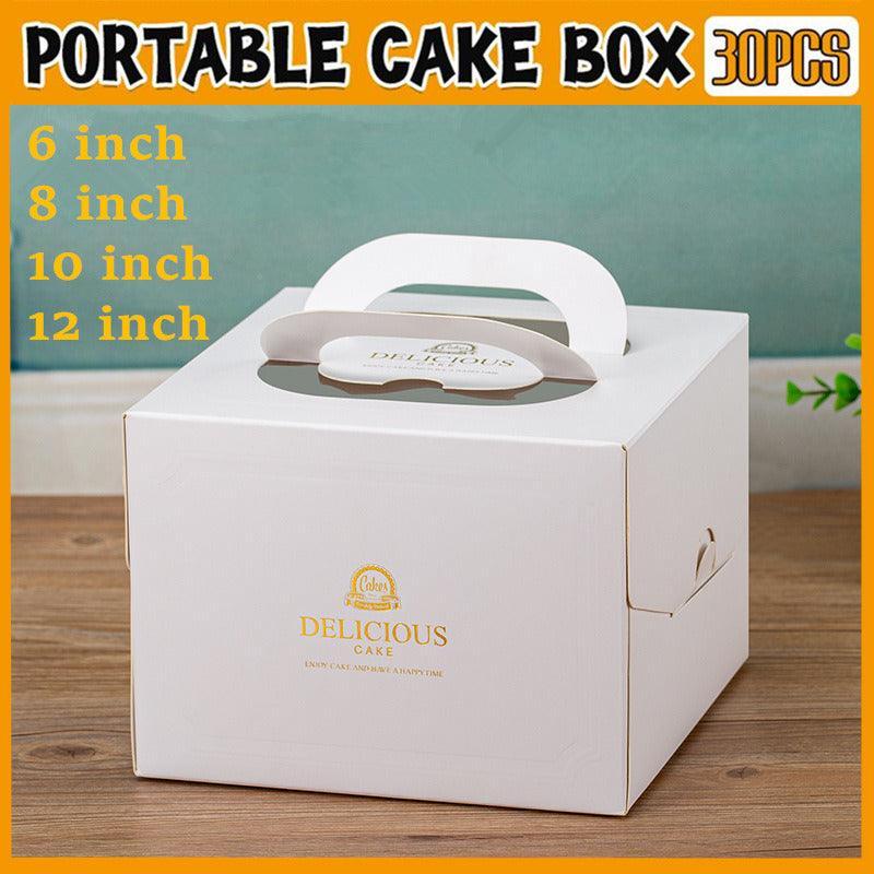 30PCS White Portable Cake Boxes Display Window Packing Case Party with Handle Birthday - 6 inch
