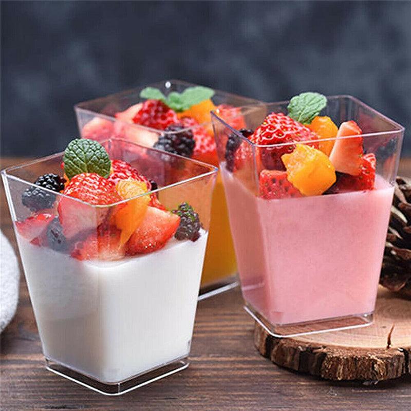 40-50 Pcs Mousse Cake Dessert Cups Clear Plastic Sample Drink Wine Jelly Tumbler - 50PCS-Square-58*75MM