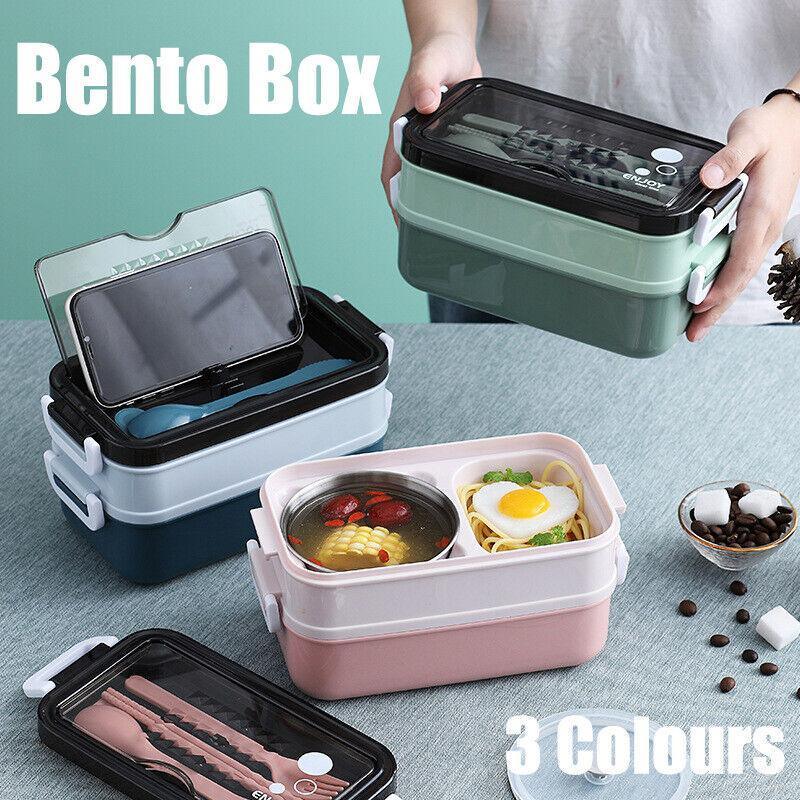 Bento Box Lunch Containers Food Microwave Stainless Portable Dinnerware Au - Blue